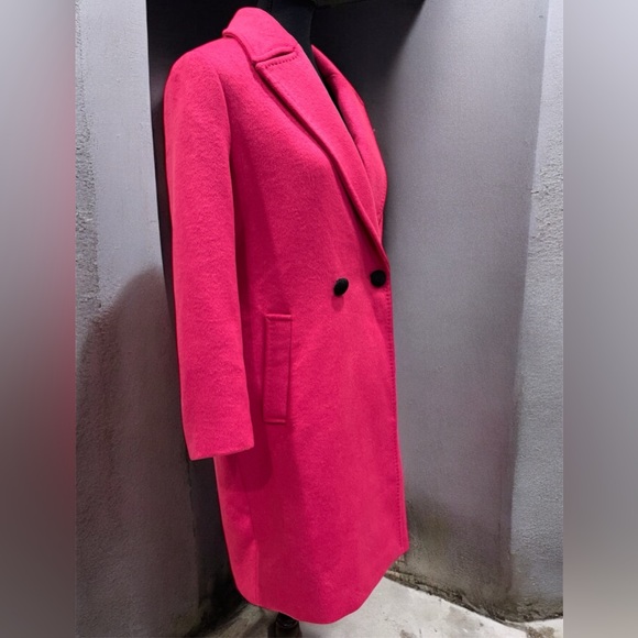 Rachel Zoe Peacoat Pink Wool Knee Length Slit Pockets Button Size XS - Picture 2 of 12